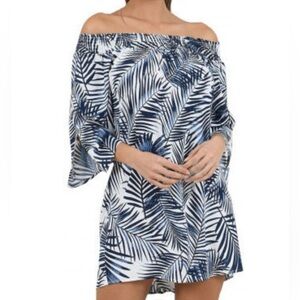 Molly Bracken Women’s Off the Shoulder Ruched Slit Sleeve Tunic Top S/M Tropical